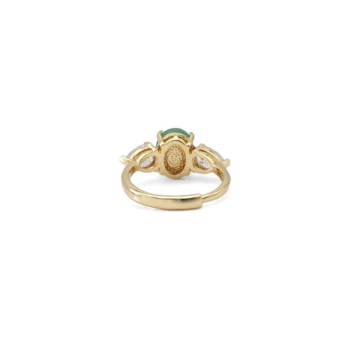 Gold Green Oval Jade CZ Adjustable Ring, Sku#LX354