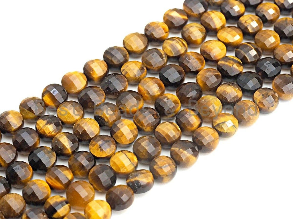 High Quality Natural Yellow Tiger Eye Checkerboard Coin Shape beads, 6mm/8mm/10mm Turtle Shell Cut Tiger Eye, 16" Full strand, Sku#U695