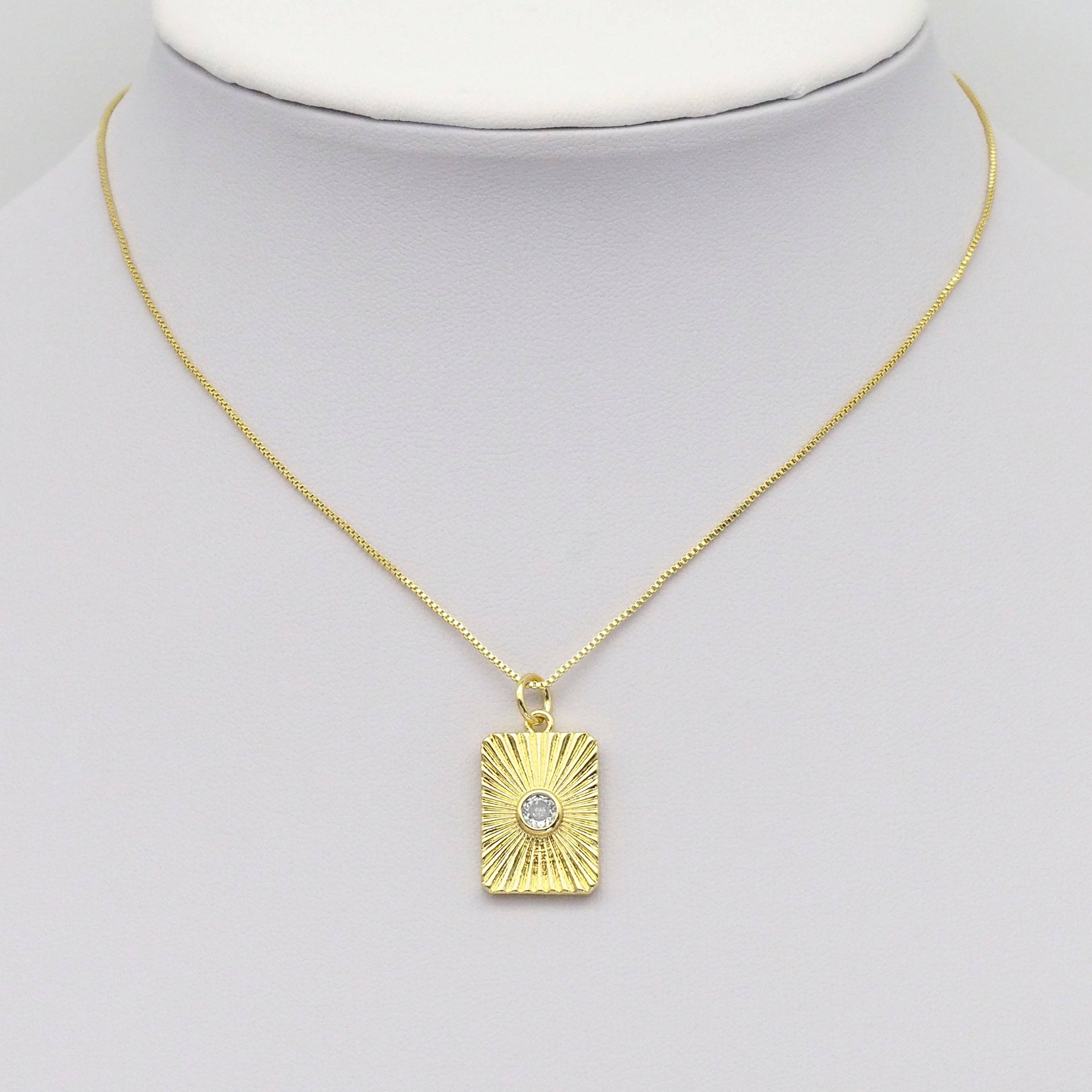 CZ Center Radical Light Rectangle Dog tag Charm, Sku#LX362