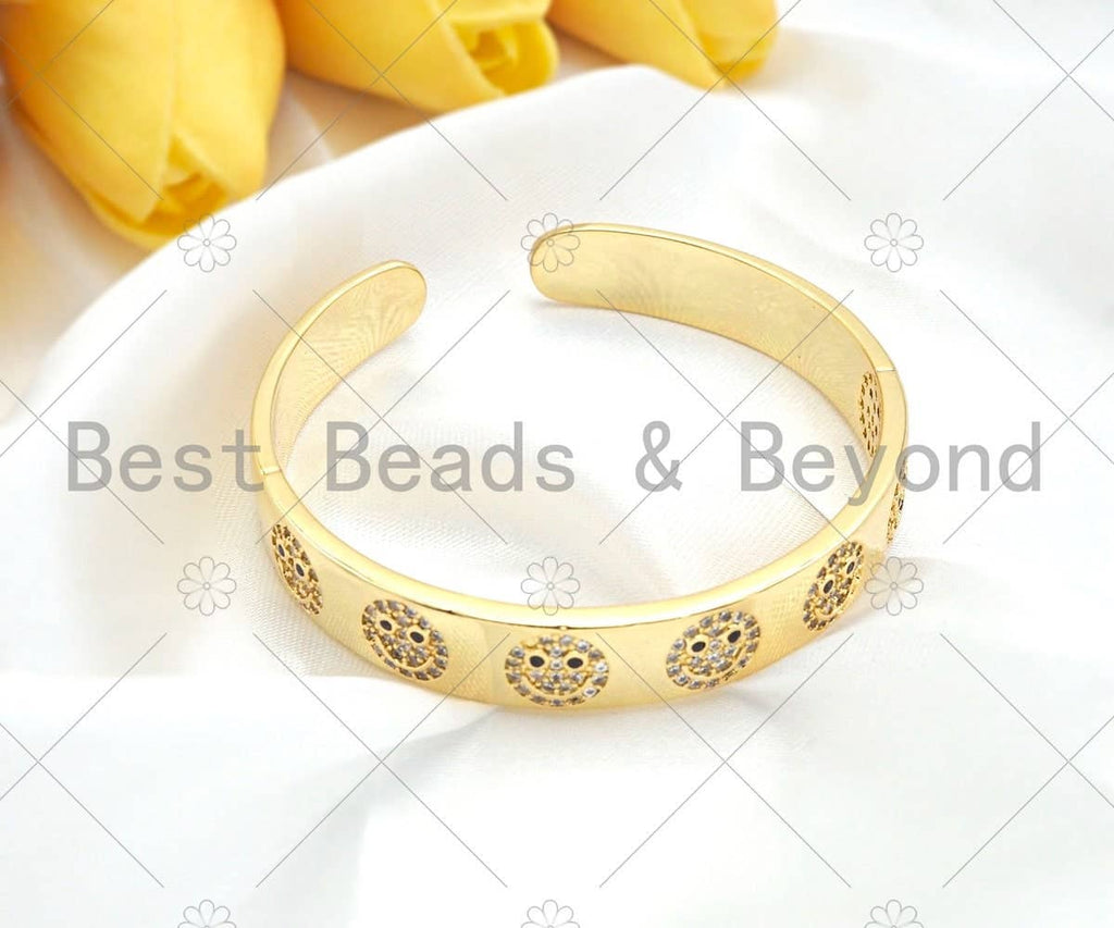 Pave Smiley Face Open Cuff Bracelet, LK353