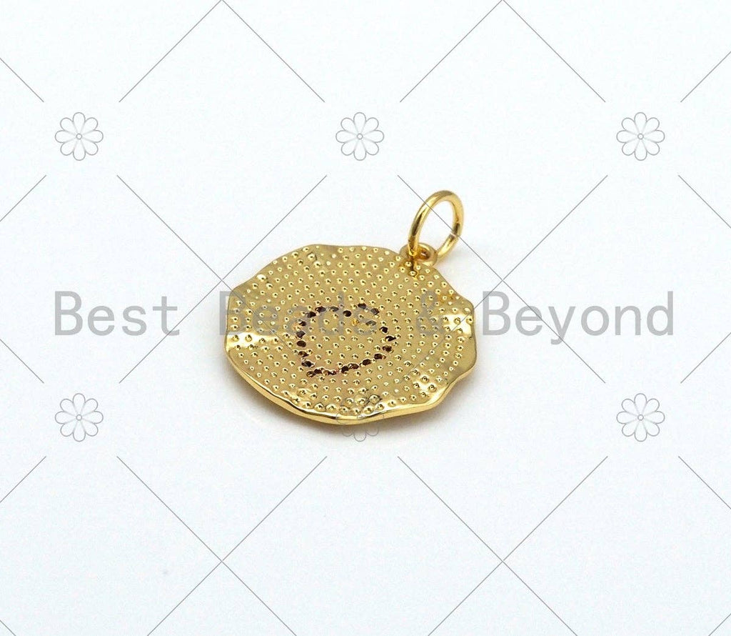 CZ Micro Pave White Enamel Heart On Round Coin Pendant,18K Gold Filled Cupid Arrow Heart Charm, Necklace Bracelet Charm,19x22mm,Sku#Y497