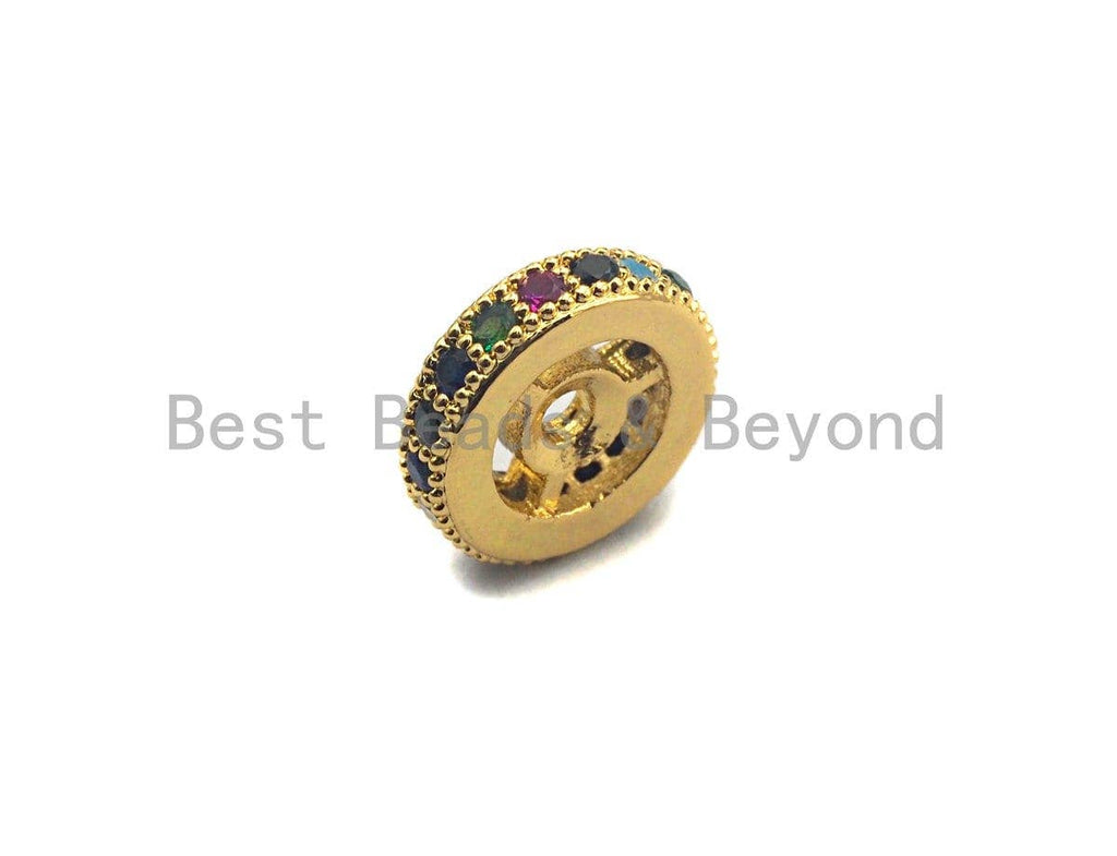 Multicolor CZ Micro Pave Wheel Spacer Beads, Cubic Zirconia Spacer beads, Bracelet spacers, 6mm/8mm/10mm,sku# C108