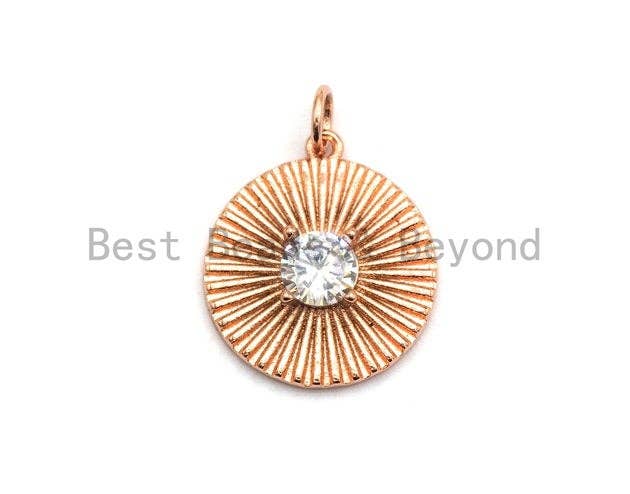 CZ Micro Pave Flower Pendant with Focal Large CZ, Cubic Zirconia Paved Charm, Necklace Bracelet Charm Pendant, 17x19mm,sku#Z257