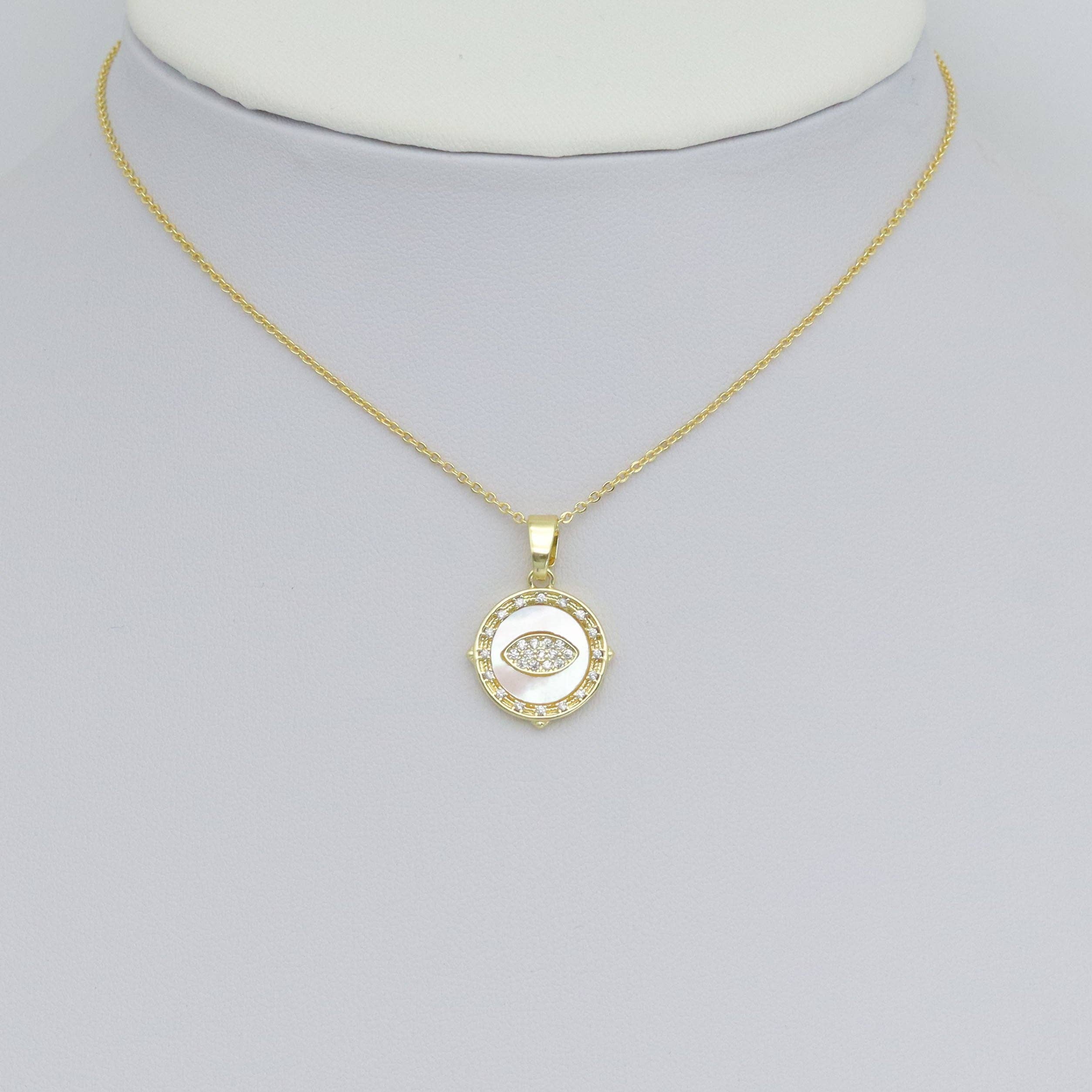 Mother of Pearl Evil Eye On Round Coin Charm Pendant, Sku#LX759