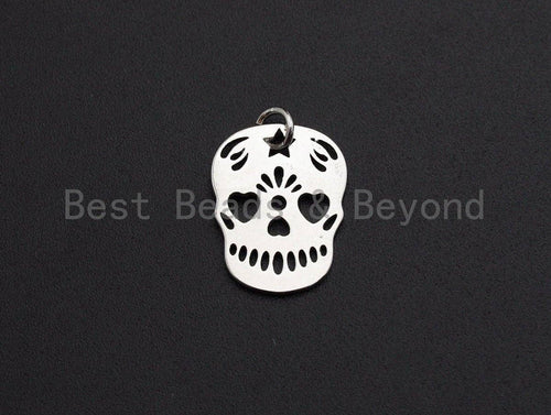 Hollow Out Skull Shape Pendant/Charm, Skull Cubic Zirconia Pendant, Silver/Gold Tone,15x20mm,Sku#Z510