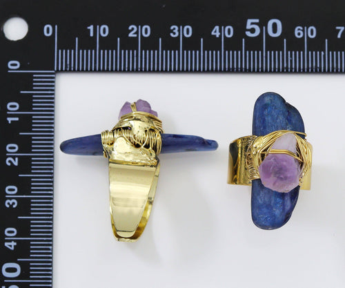 Gold Kyanite with Amethyst Adjustable Ring, Sku#YT32