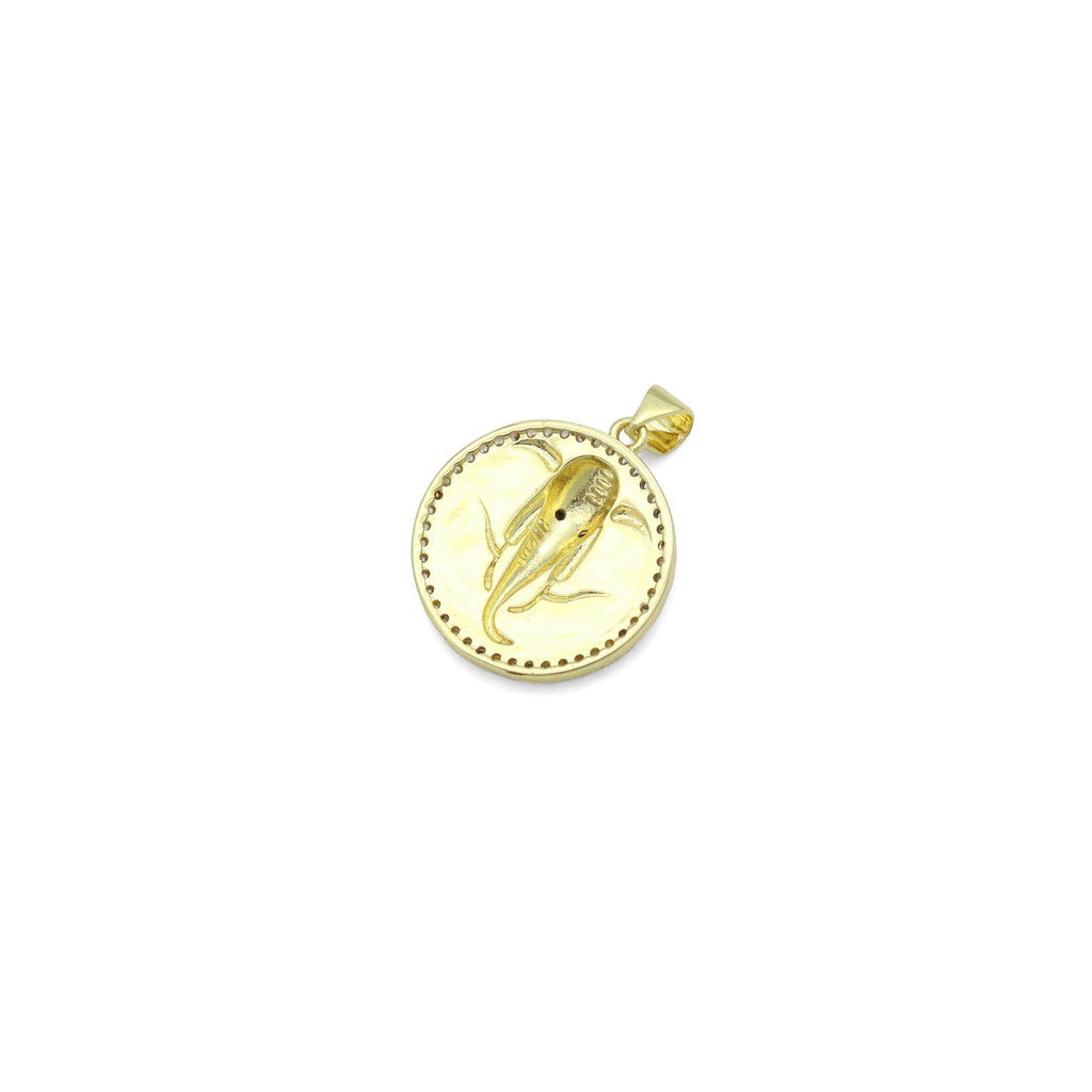 CZ Gold Elephant Head Coin Charm Pendant,Sku#LX860