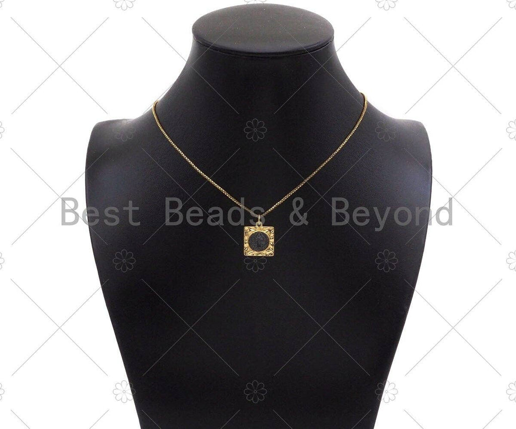 Jesus with Cross on the Other Side Square Shape Pendant,Silver with Gold/Gold with Black Charm,Necklace Bracelet Charm,15x17mm,Sku#Z1311