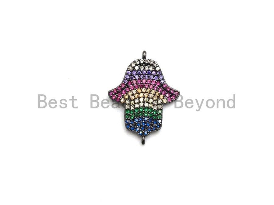 Rainbow CZ Micro Pave Hamsa Hand Connector for Bracelet/Necklace, Hamsa Hand Connector, Spacer Connector, 15x26mm,sku#E440