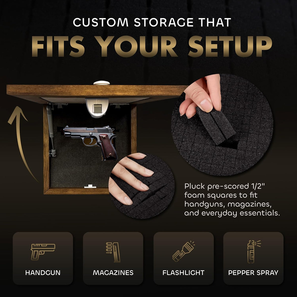 Buck In Nature Gun Safe Shelf - Gun Concealment Furniture - Hidden Gun Safe for Discrete Firearm Storage