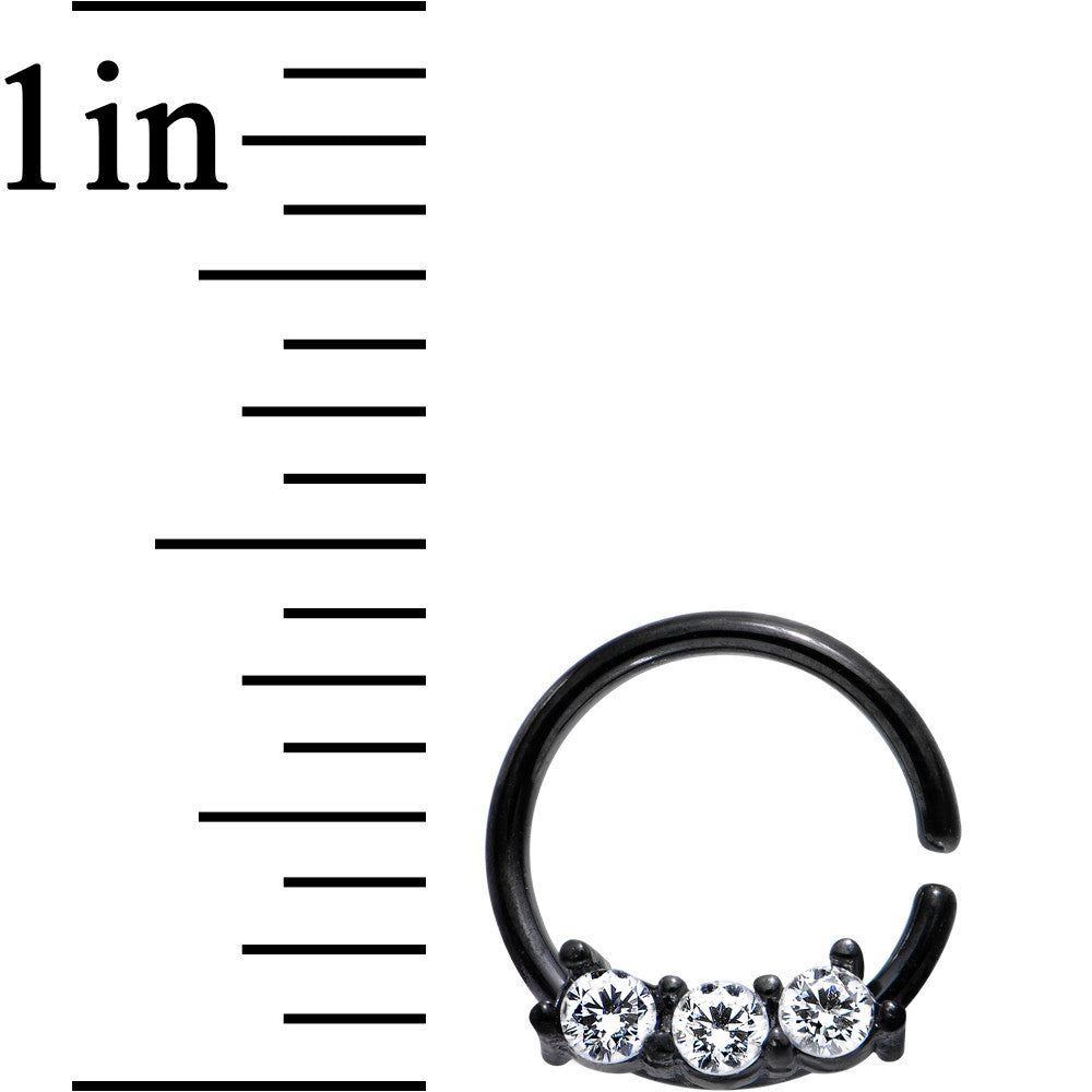 18G 5/16 Clear Cubic Zirconia Black IP Steel Circular Ring