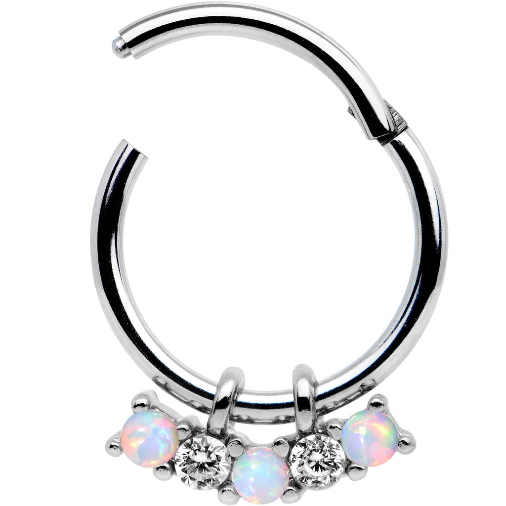 16G 3/8 White Synthetic Opal Dazzle Hinged Segment Ring