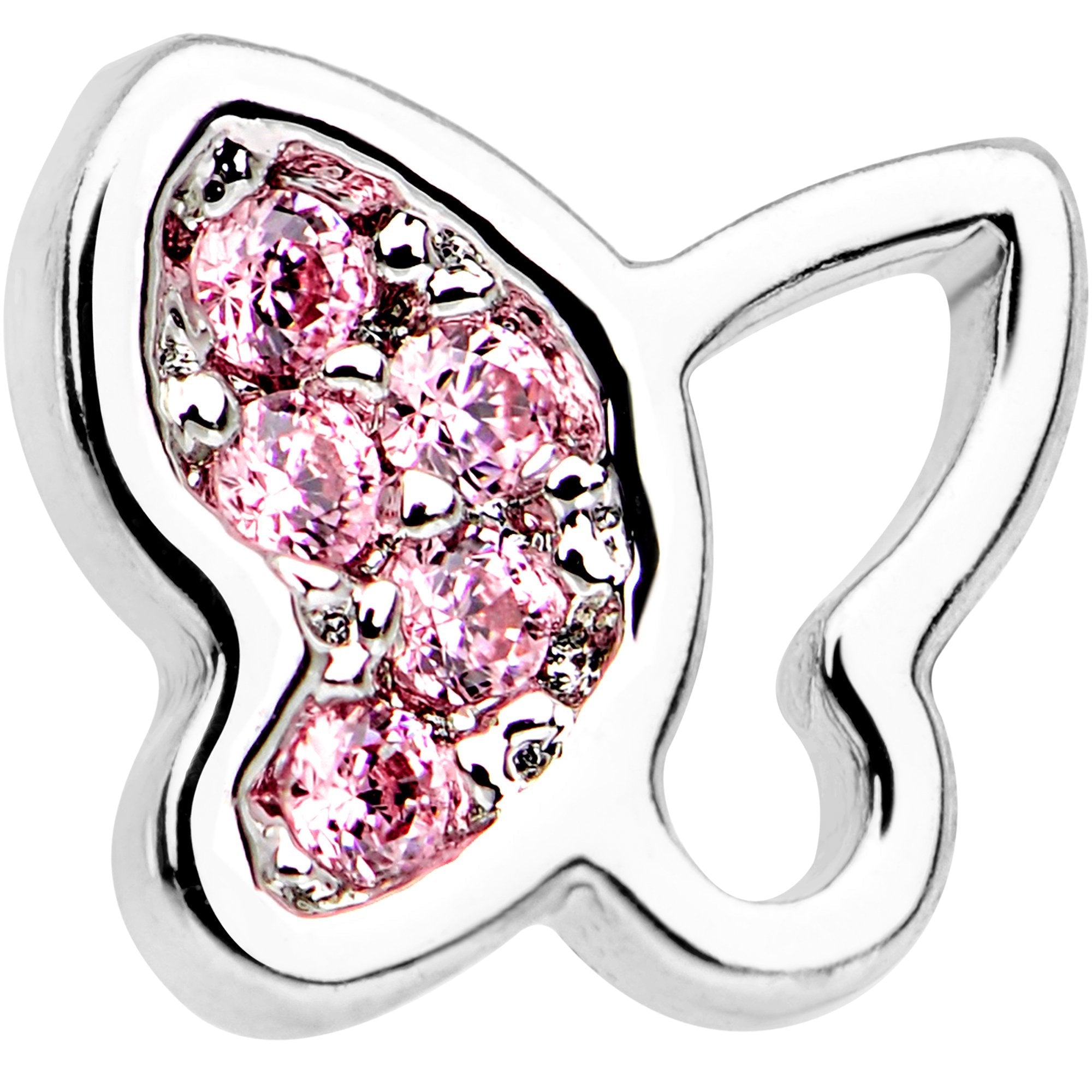 20G 1/4 Pink CZ Gem Half Paved Butterfly Nose Bone