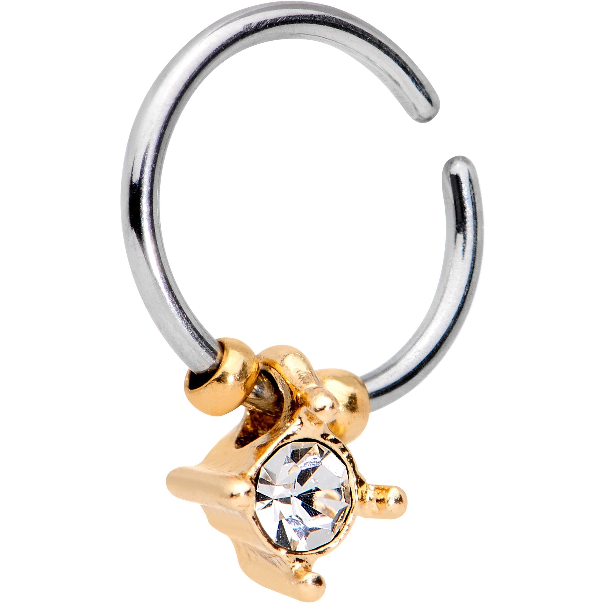 18G Gold Tone Clear Gem Drop Annealed Seamless Circular Ring