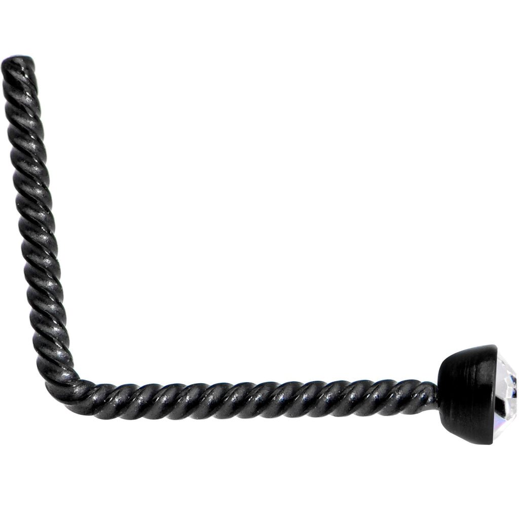 Clear 2mm Gem Inlay Black So Twisted L Shaped Nose Ring
