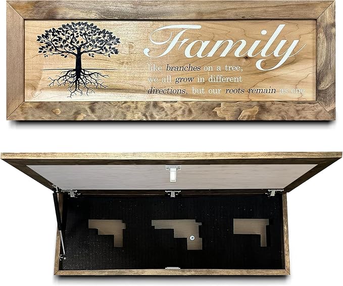 Large Hidden Gun Storage Cabinet with Family Tree Design