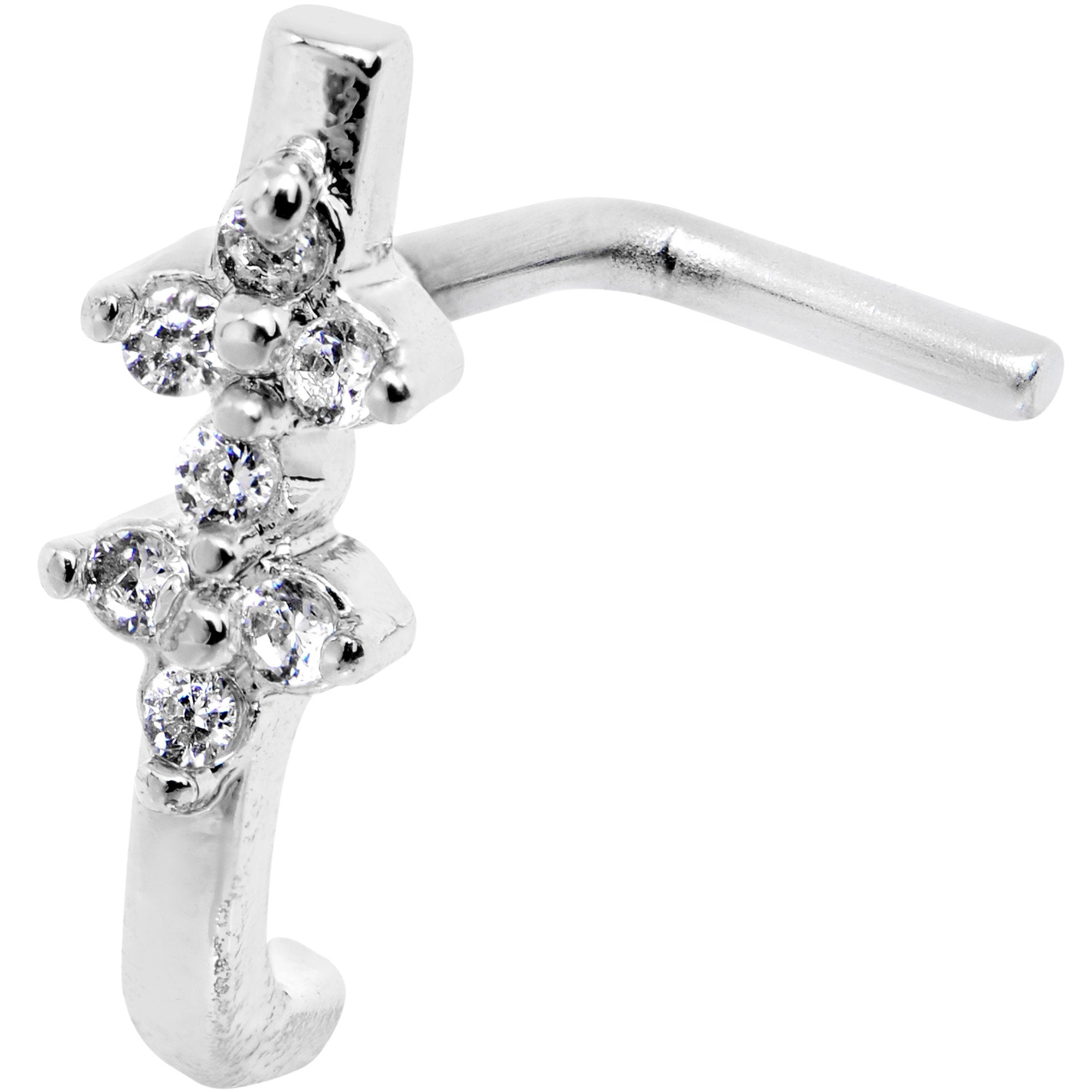 20G Clear CZ Bling Faux Hoop L Shaped Nose Ring