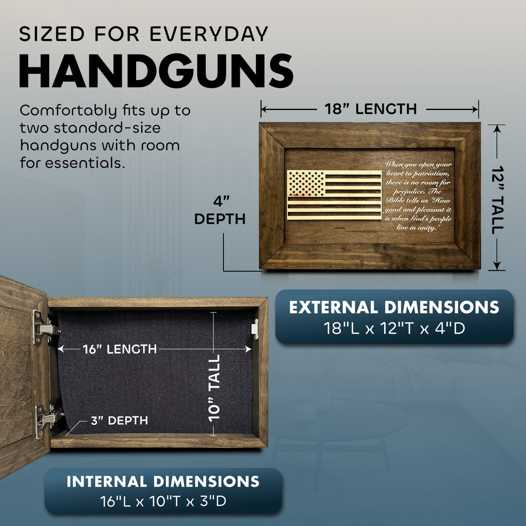American Flag & Patriotism Decorative & Secure Wall-Mounted Gun Cabinet (Jacobean)