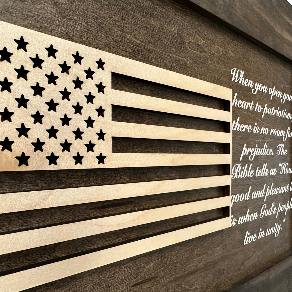 American Flag & Patriotism Decorative & Secure Wall-Mounted Gun Cabinet (Jacobean)