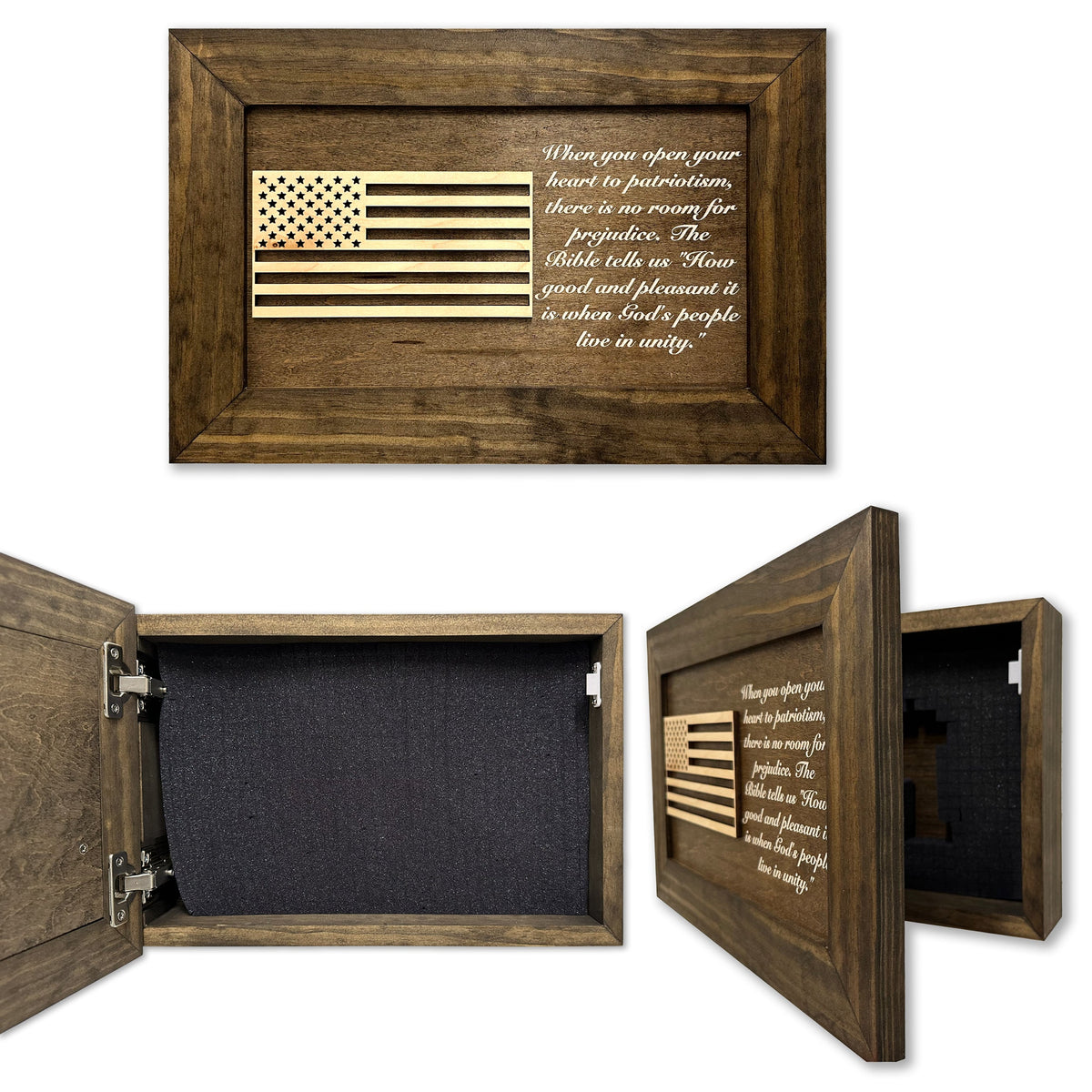 American Flag & Patriotism Decorative & Secure Wall-Mounted Gun Cabinet (Jacobean)