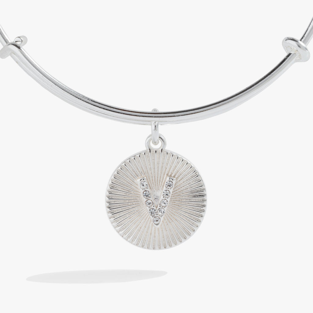 Initial V Pave Starburst Texture Bangle