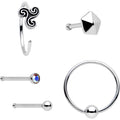 20G Aurora Gem Ultra Modern Nose Bone Captive Ring Pack Set of 5