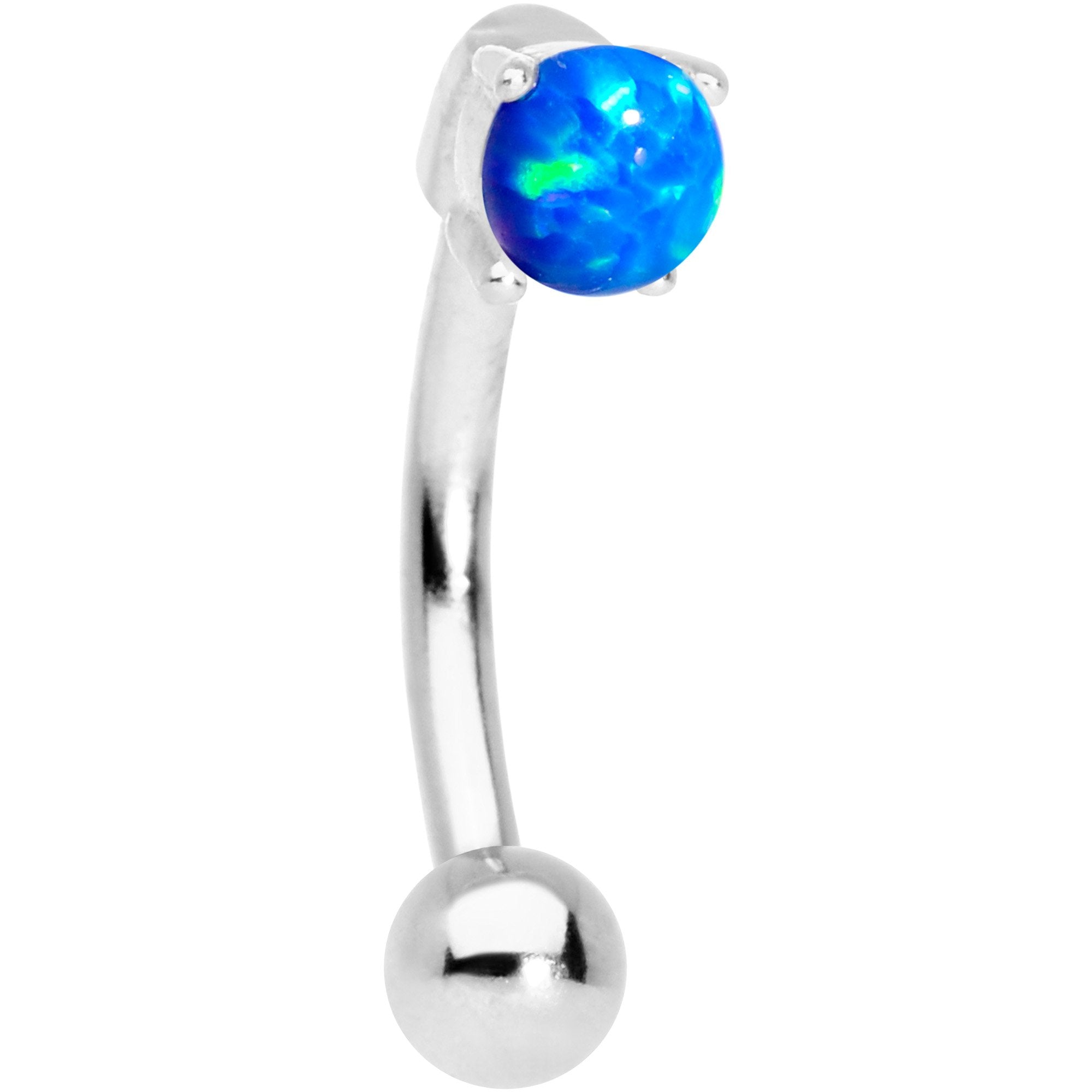 5/16 Blue Synthetic Opal Fashionista Curved Eyebrow Ring