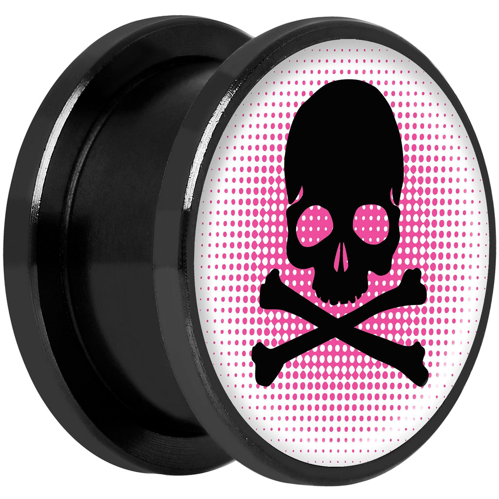 Pink Black Skull Black Anodized Screw Fit Plug Set 5/8