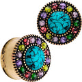 Gold Plated Southwestern Stone Age Double Flare Plug Set 2G to 22mm