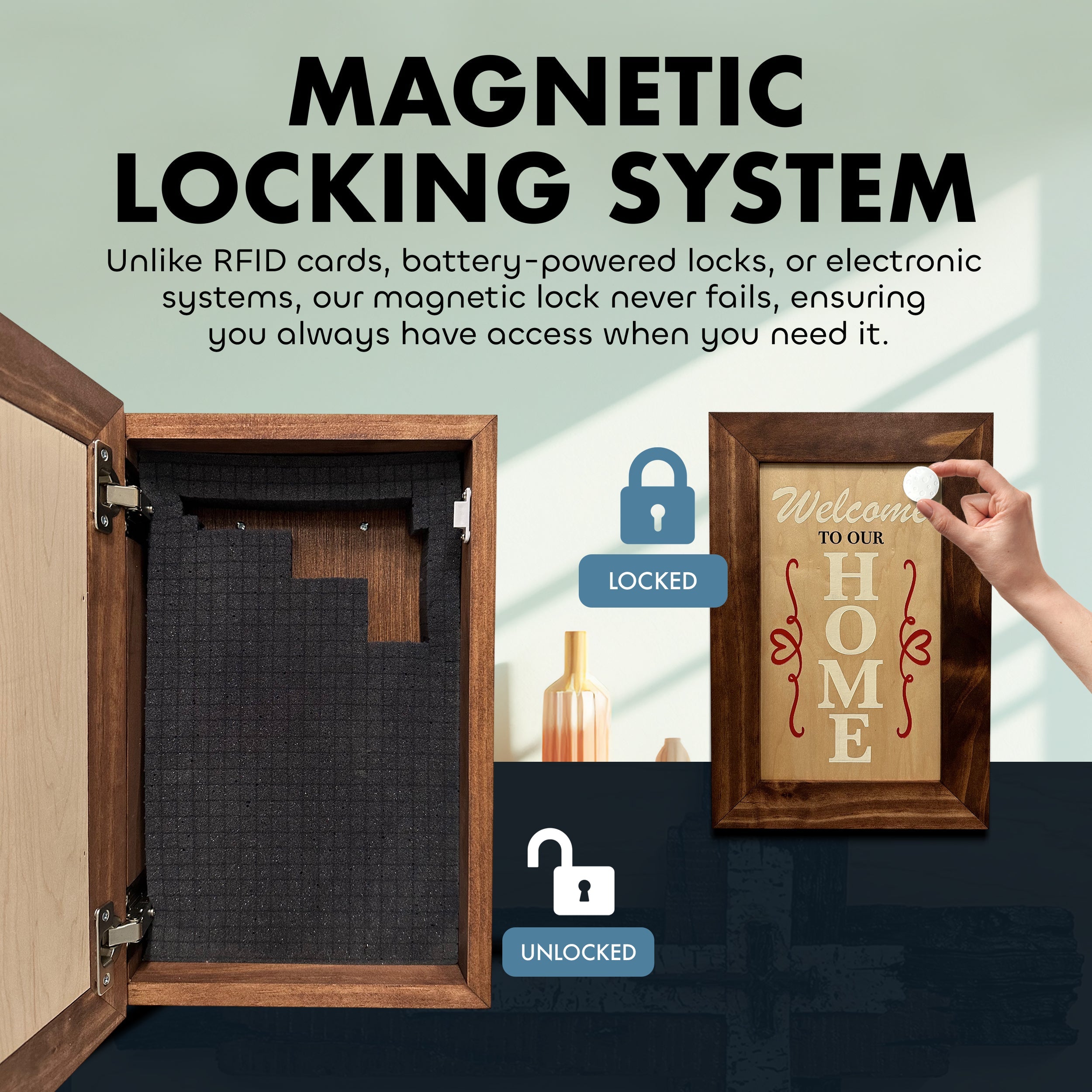 Hidden Gun Storage Cabinet Welcome to Our Home, Red Oak, Concealed Pistol Safe, Concealment Furniture, Handmade in the USA, Home Self Defense