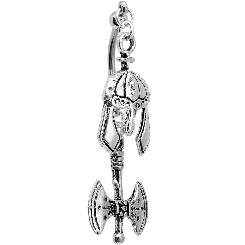 Handcrafted Viking Axe and Helmet Double Mount Dangle Belly Ring