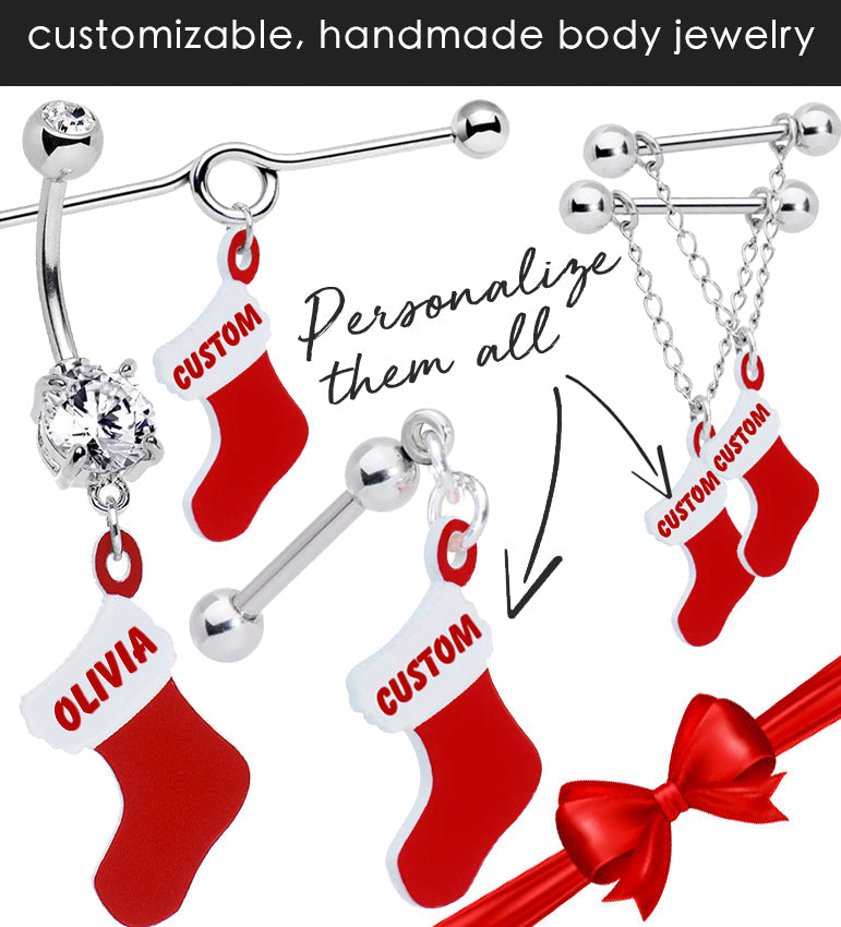 Handcrafted Custom Stocking Personalized Holiday Christmas Stocking Nipple Ring Set