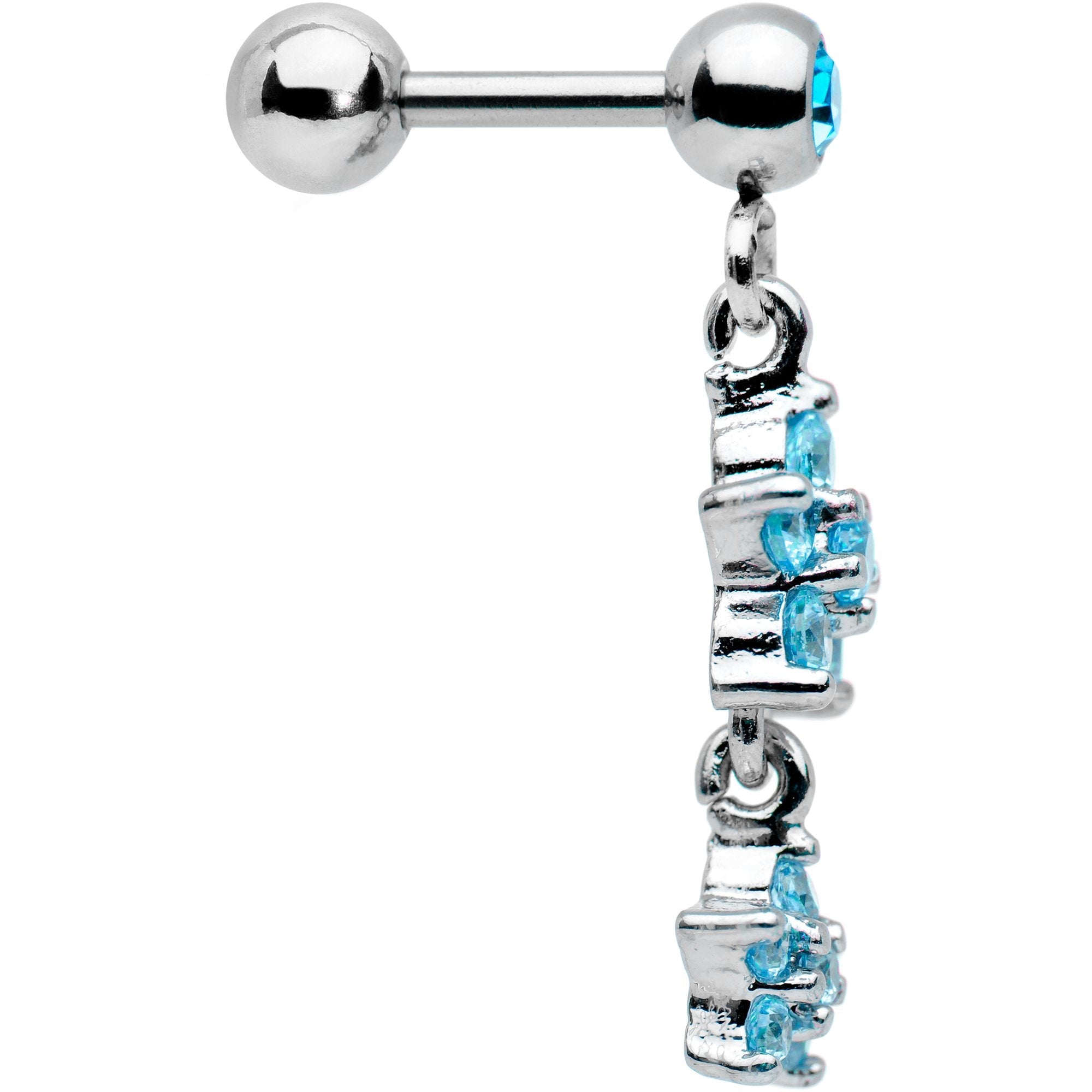 16G 1/4 Aqua Gem Double Star Dangle Cartilage Tragus Earring