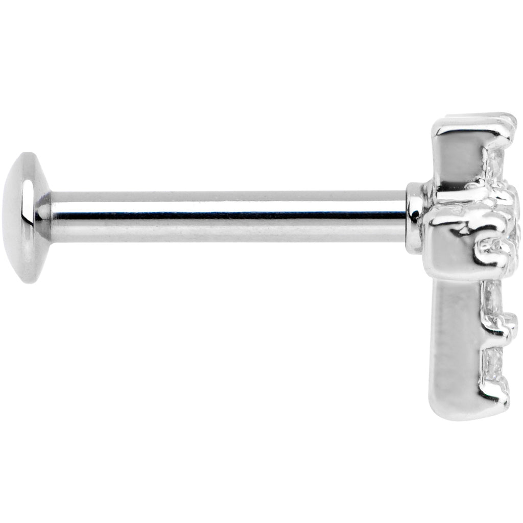 5/16 Clear CZ Internally Threaded Cross Labret Monroe